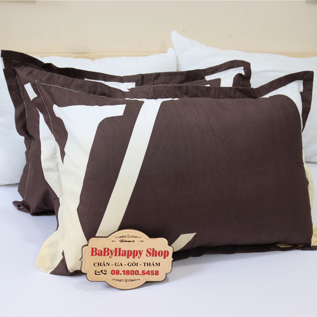 Bộ Ga Gối Poly Cotton Felicia Combo 5 Món Mẫu kẻ LV m2/m6/m8/2m2, 2 Gối + 1 Ga + 1 Vỏ Ôm + 1 Chăn