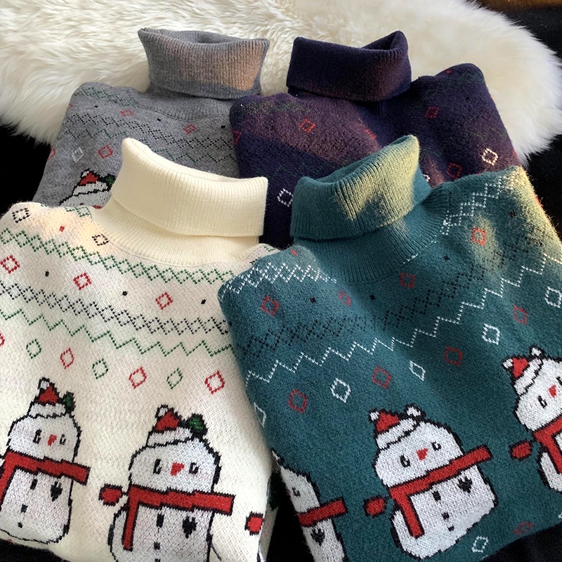 Áo Len Cổ Lọ Nam Nữ Họa Tiết Người Tuyết Mặc Giáng Sinh Noel Dày ấm Len đan Hàng Quảng Châu đẹp