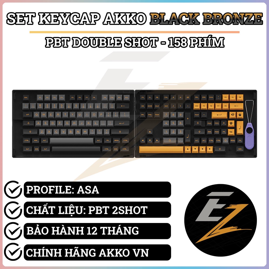 Keycap Cho Bàn Phím Cơ Akko Set – Black &amp; Bronze (PBT Double-Shot/ASA profile/158 nút) | Ezpc