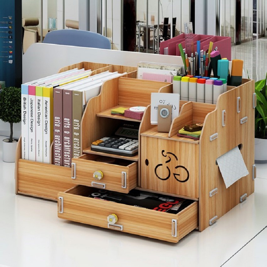 Kệ sách gỗ để bàn, để tài liệu B13 có nhiều ngăn tiện lợi size 41.5*26*23.5cm.