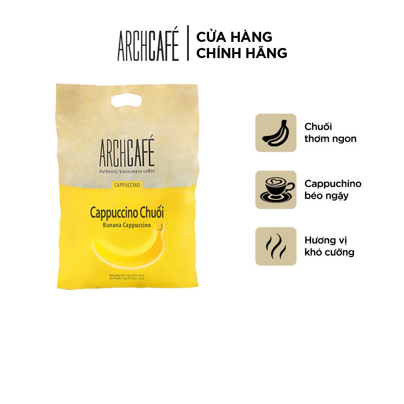 Túi Cà phê Cappuccino Chuối - Cafe hoà tan Archcafé (túi 50 gói x 20g)