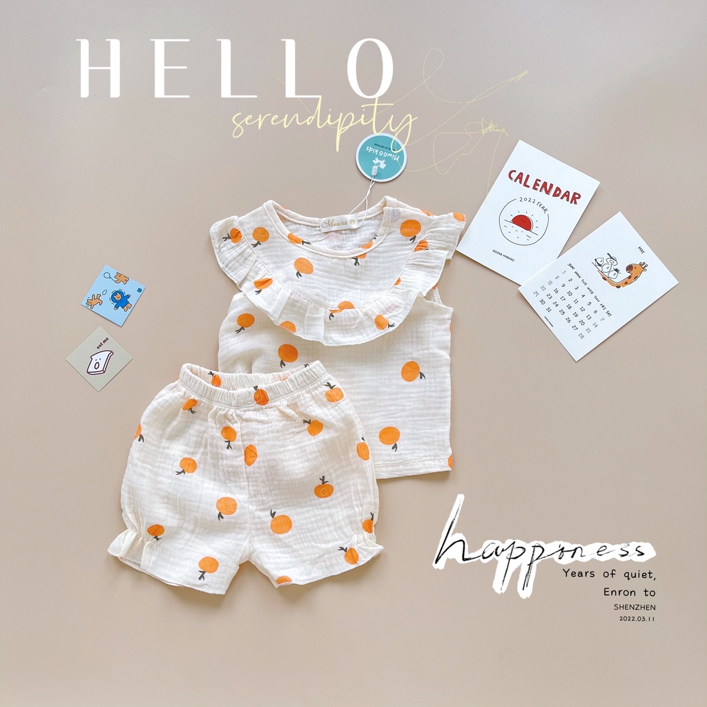 Đồ Bộ Mặc Nhà Cho Bé Chất Xô Musline Cao Câp Kèm Băng Đô Cho Bé Gái Dễ Thương Vải HM180 Homikids