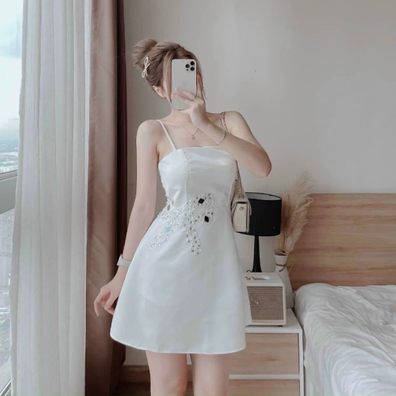 Đầm dự tiệc 2 dây dáng xòe nhẹ phối nơ đá sang chảnh Nali Dress
