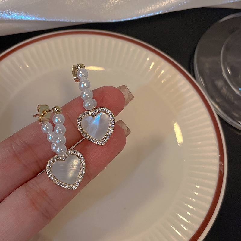 Bông Tai Hình Trái Tim Đính Đá Phong Cách Hàn Quốc