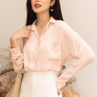Ceci cela - áo silky shirt hồng