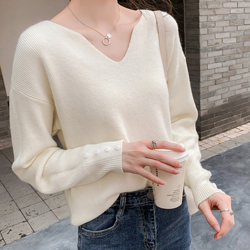 Áo Len Tay Dài Cổ Chữ V Form Rộng Kiểu Dáng Hợp Thời Trang
