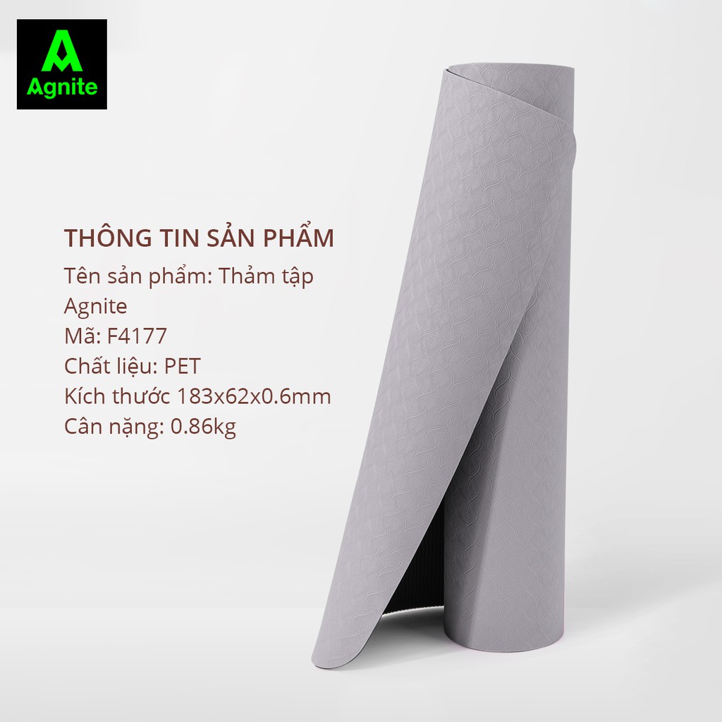 Thảm tập yoga, GYM cao cấp Agnite chính hãng, 2 lớp 6mm siêu dày và nhẹ, chống trơn trượt, khử ẩm mốc, độ bám tốt F4177