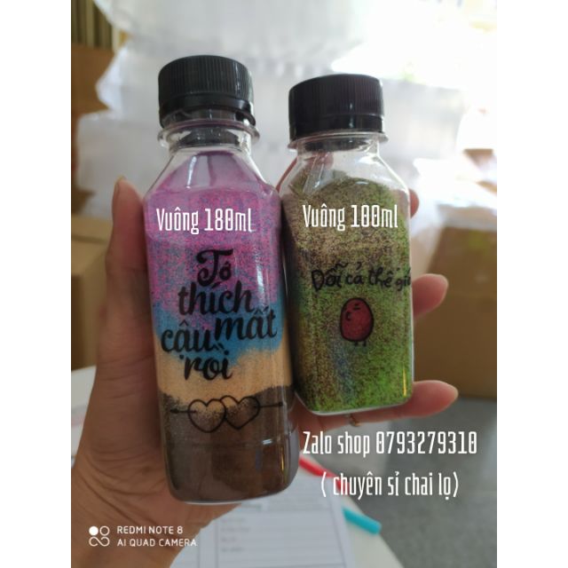 Combo 100 chai nhựa vuông 180ml nắp đen