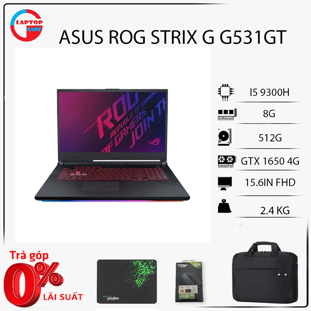 Laptop ASUS ROG STRIX G G531GT  I5 9300H, 8G, 512G, GTX1650 4G, 15.6IN