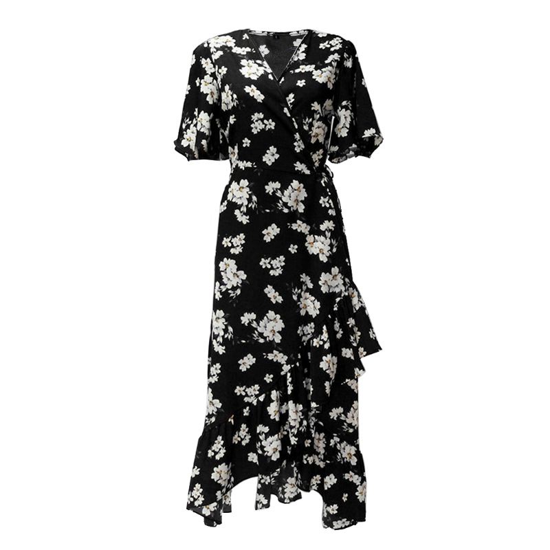 Đầm Maxi Chiffon Tay Cánh Dơi In Hoa Kiểu Boho Xinh Xắn Cho Nữ