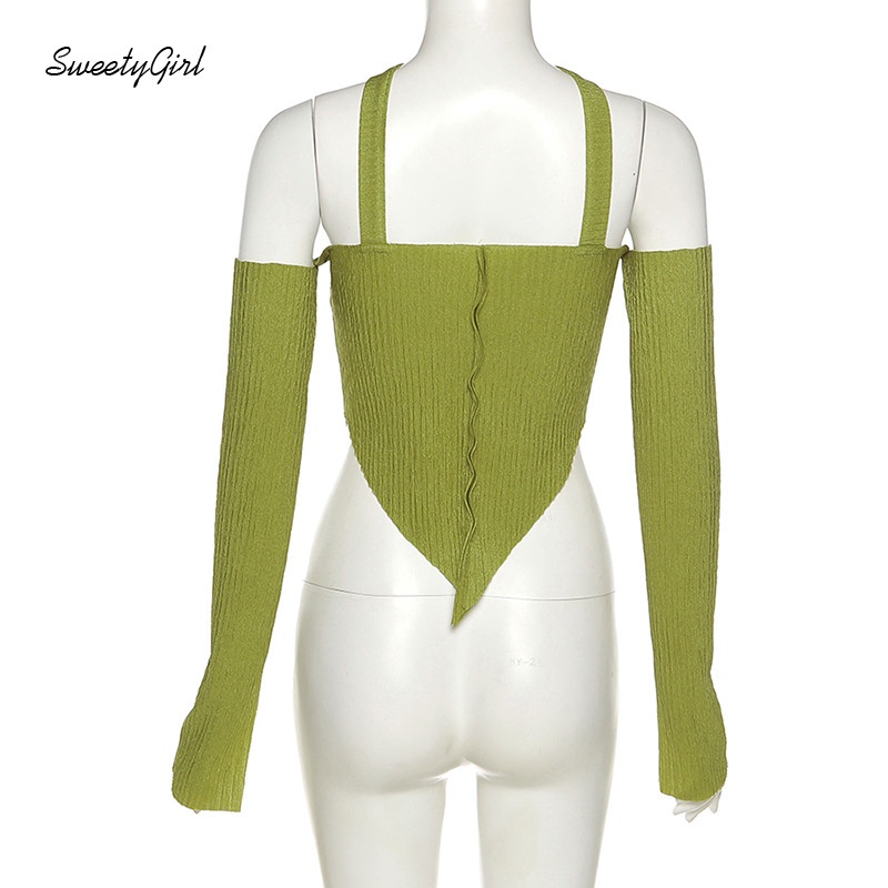 Áo croptop trễ vai tay dài dáng ôm màu trơn gợi cảm dễ phối đồ dành cho nữ