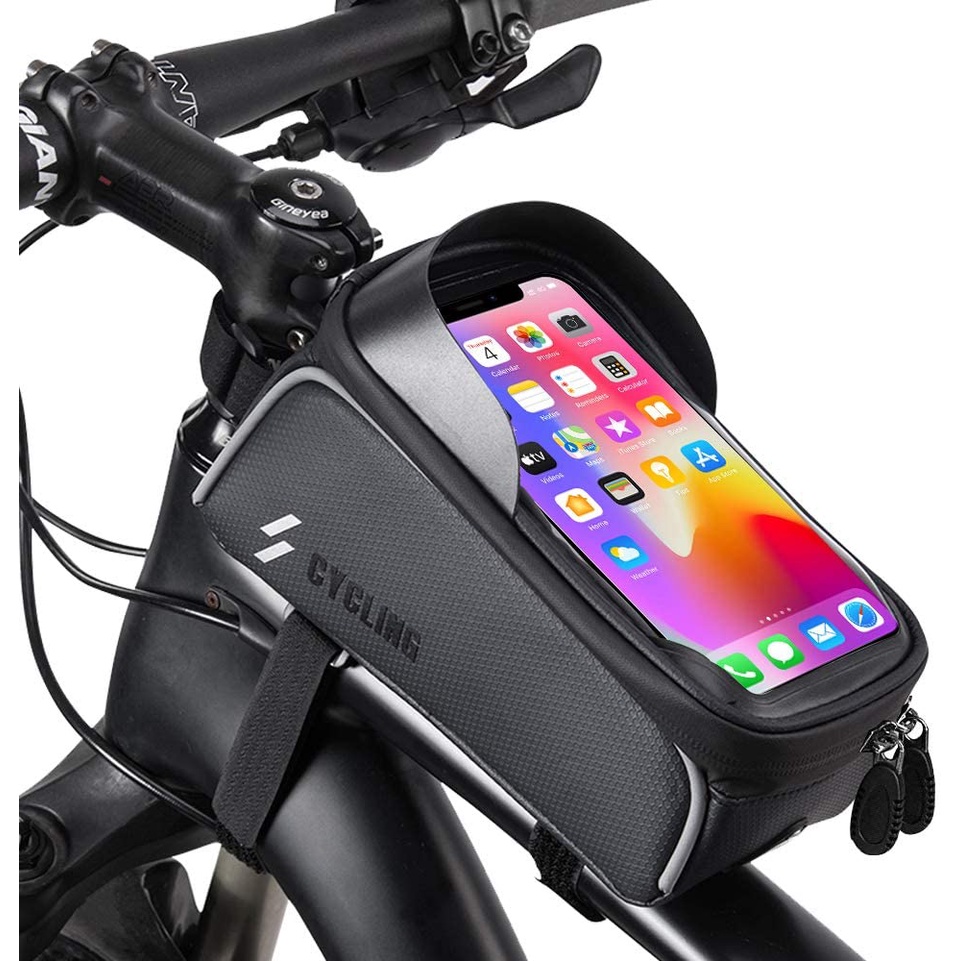 Hộp Túi Treo Khung Gắn Sườn Trước Xe Đạp Có Giá Đỡ Đựng Điện Thoại Màn Hình Cảm Ứng Chống Thấm Nước