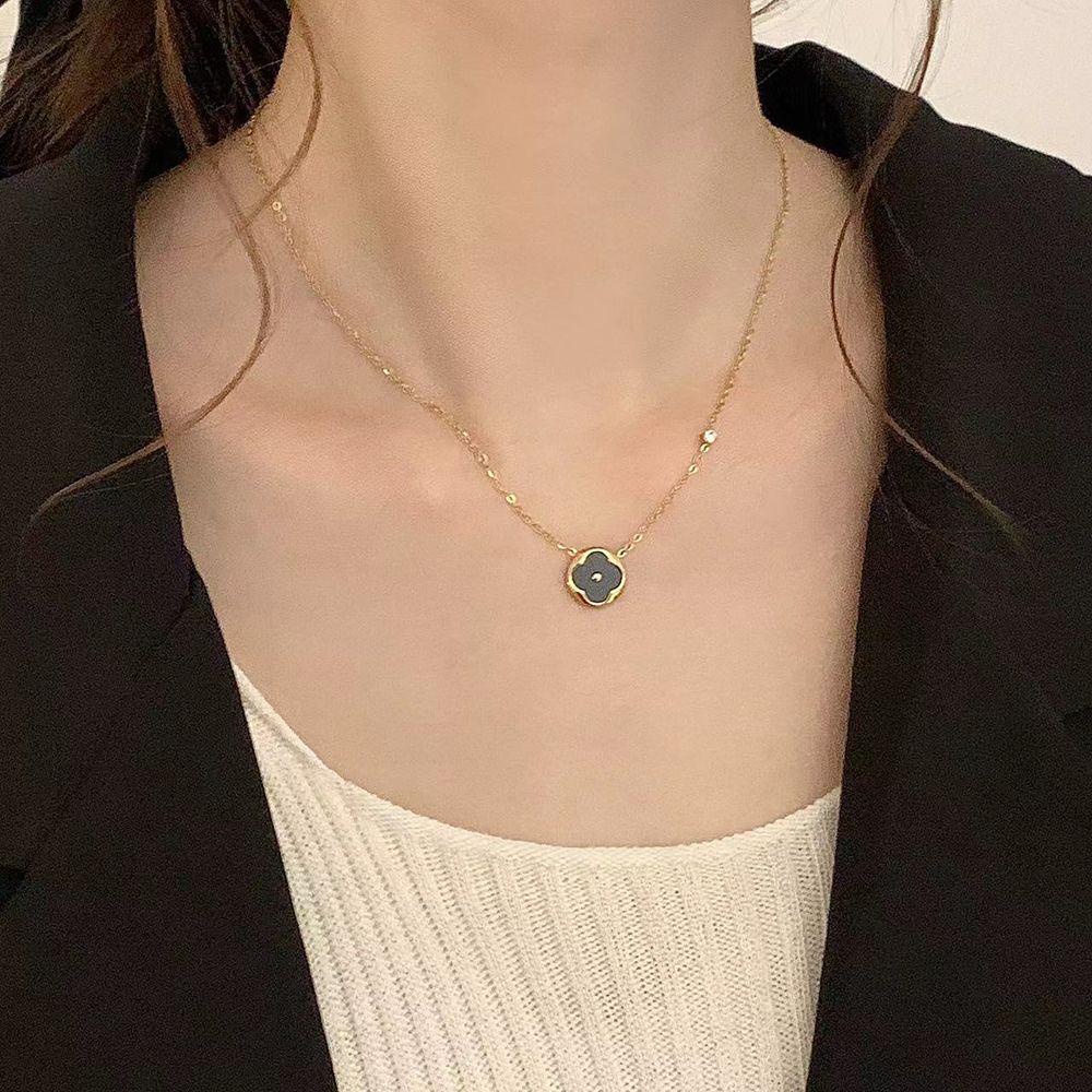 Vòng cổ Choker Mặt Cỏ Bốn Lá Đính Vỏ Sò Phong Cách Retro Thời Trang Dành Cho Nữ