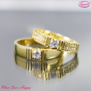 Nhẫn cặp Happy, nhẫn đôi Bạc Ý S950, xi mạ vàng 18k