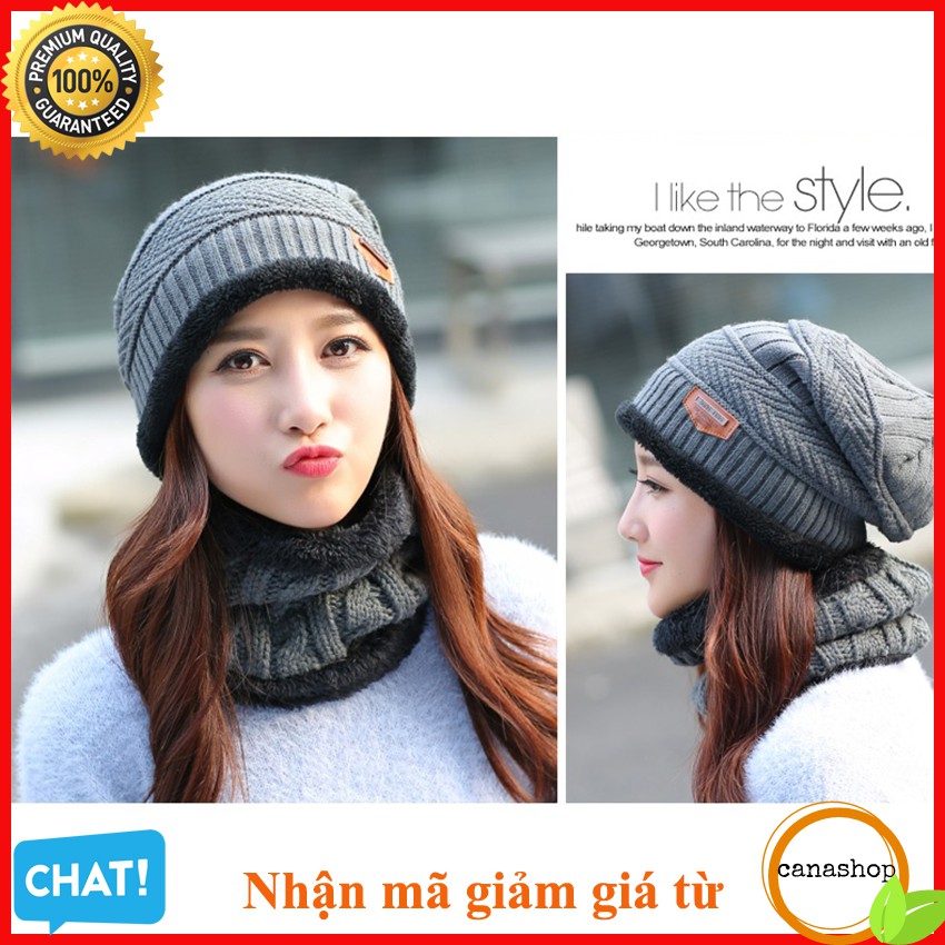 Mũ len kèm khăn ⚡ 𝗙𝗥𝗘𝗘 𝗦𝗛𝗜𝗣 ⚡ Nón Len Unisex Lót Lông giữ ấm cổ và đầu Freesize