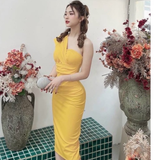 Đầm váy nữ body lệch vai có kèm mút dễ thương thời trang nữ mùa hè