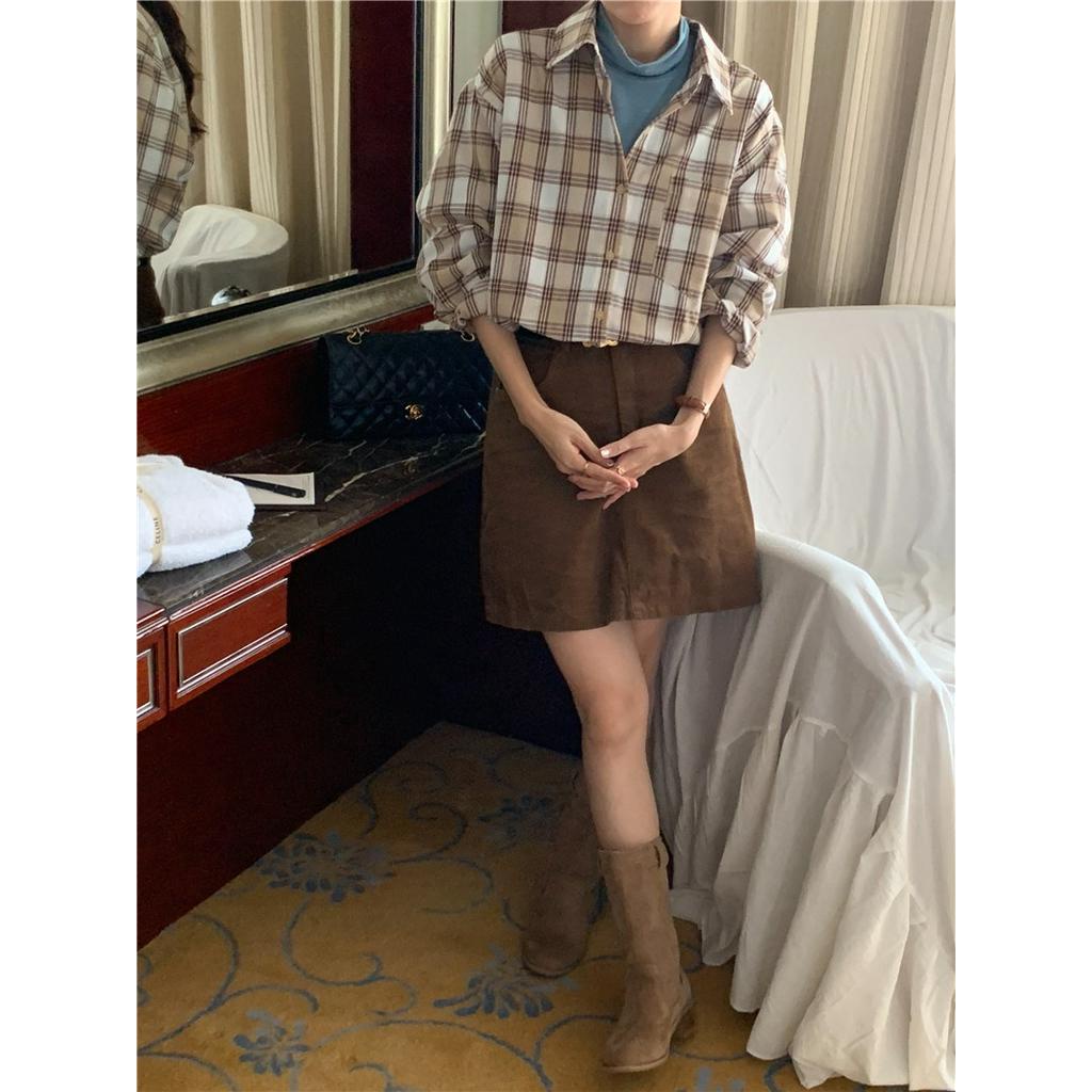 Áo Sơ Mi Dài Tay Họa Tiết Sọc Caro Phong Cách Retro 57868