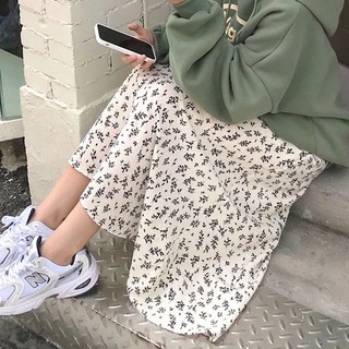 Chân váy hoa nhí dáng dài vintage cạp lưng cao vải chiffon mềm mịn mát THUS591