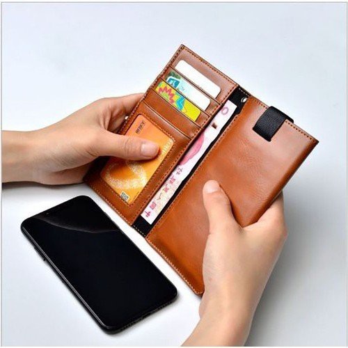 Bao da Puloka rút dạng ví dùng cho các dòng máy điện thoại 4.7inch đến 6.8inch Chính hãng - Da mềm