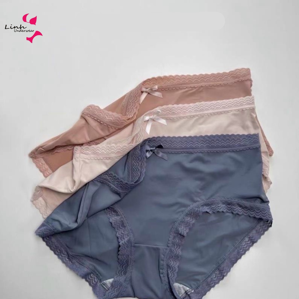 Set 3 chiếc quần lót lụa cao cấp kháng khuẩn , quần lót viền ren mềm mịn thoáng mát Phương Linh Underwear