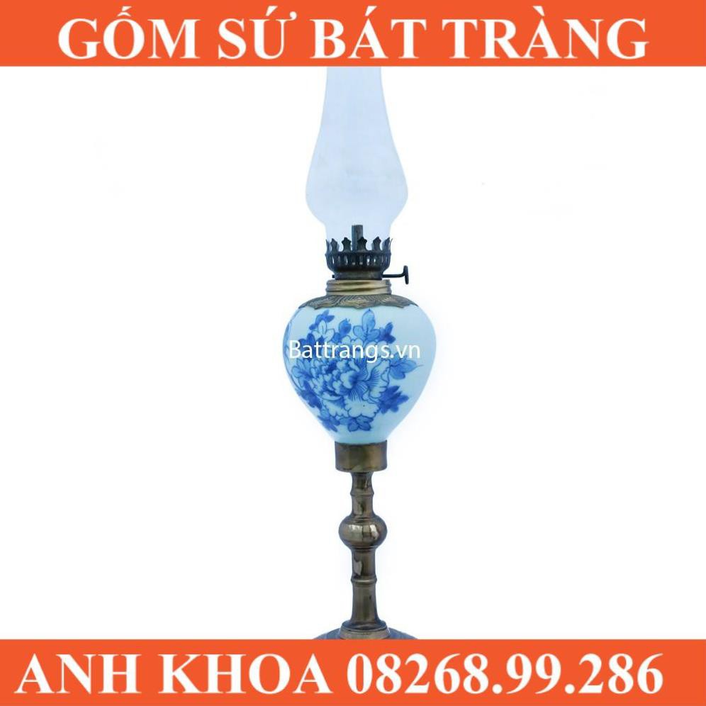 Đèn Dầu Thờ Vẽ Hoa Phù Dung - Gốm sứ Bát Tràng Anh Khoa