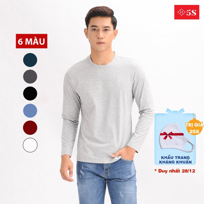 Áo Thun Nam Dài Tay 5S Cổ Tròn (6 màu), Chất Cotton Cao Cấp, Co Giãn Tốt, Phom Ôm Trẻ Trung, Năng Động