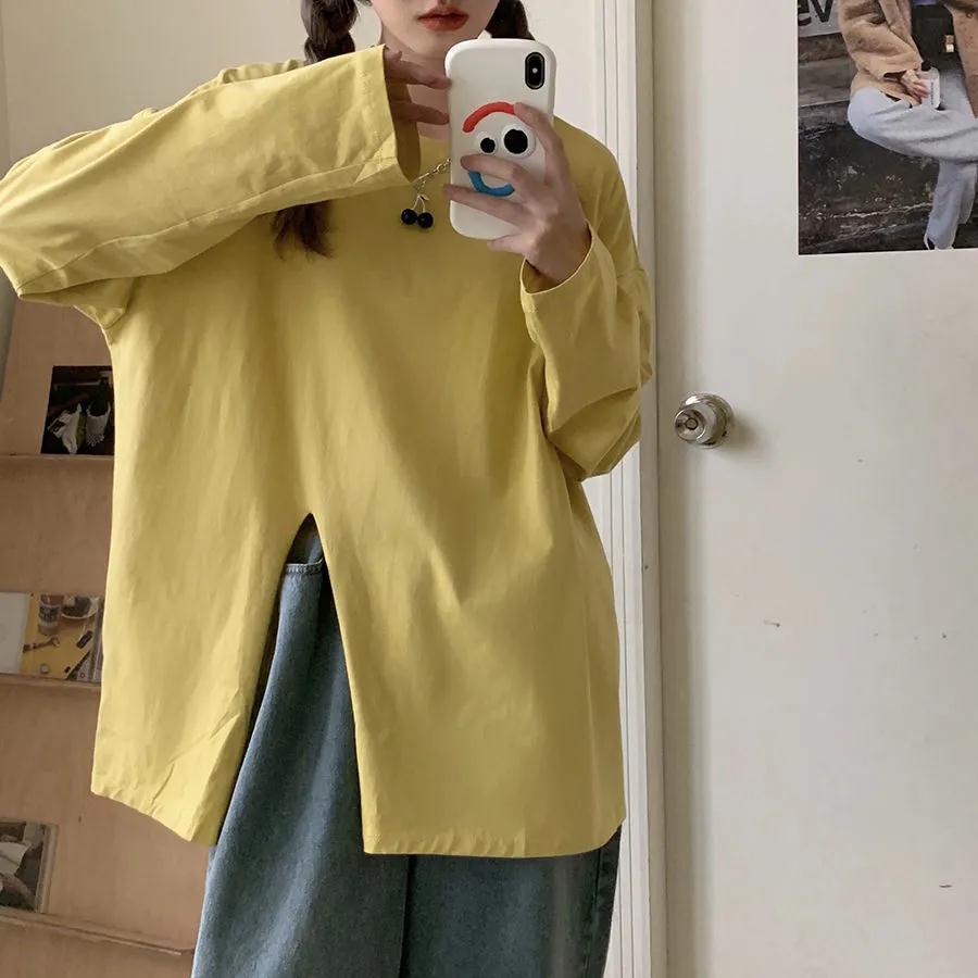 Áo sweater Tay Dài Dáng Rộng Xẻ Tà Thời Trang Xuân Thu Cho Nữ áo len nữ JL-WY-01