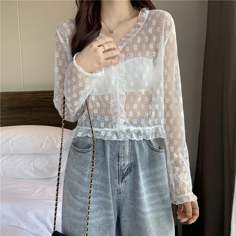 Áo Khoác cardigan Chống Nắng Chất Liệu chiffon Phối Ren Mỏng Thời Trang Mùa Hè Cho Nữ
