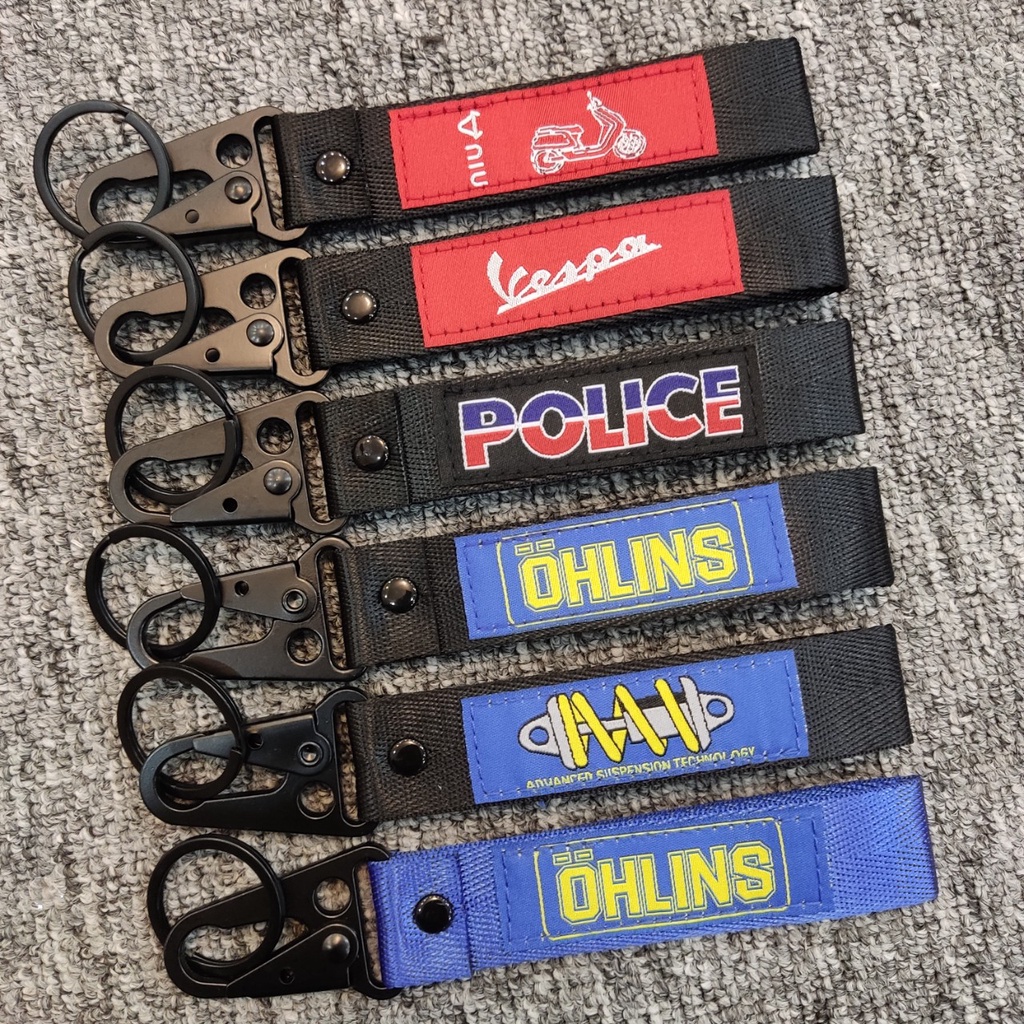 Móc chìa khóa vải 16x2.5 hình thêu vespa police ohlins