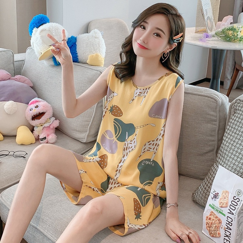 Đồ Ngủ Nữ Pyjama Set Đồ Nữ Ba Lỗ Cộc Tay Quần Ngắn Trẻ Trung Dễ Thương Đáng Yêu