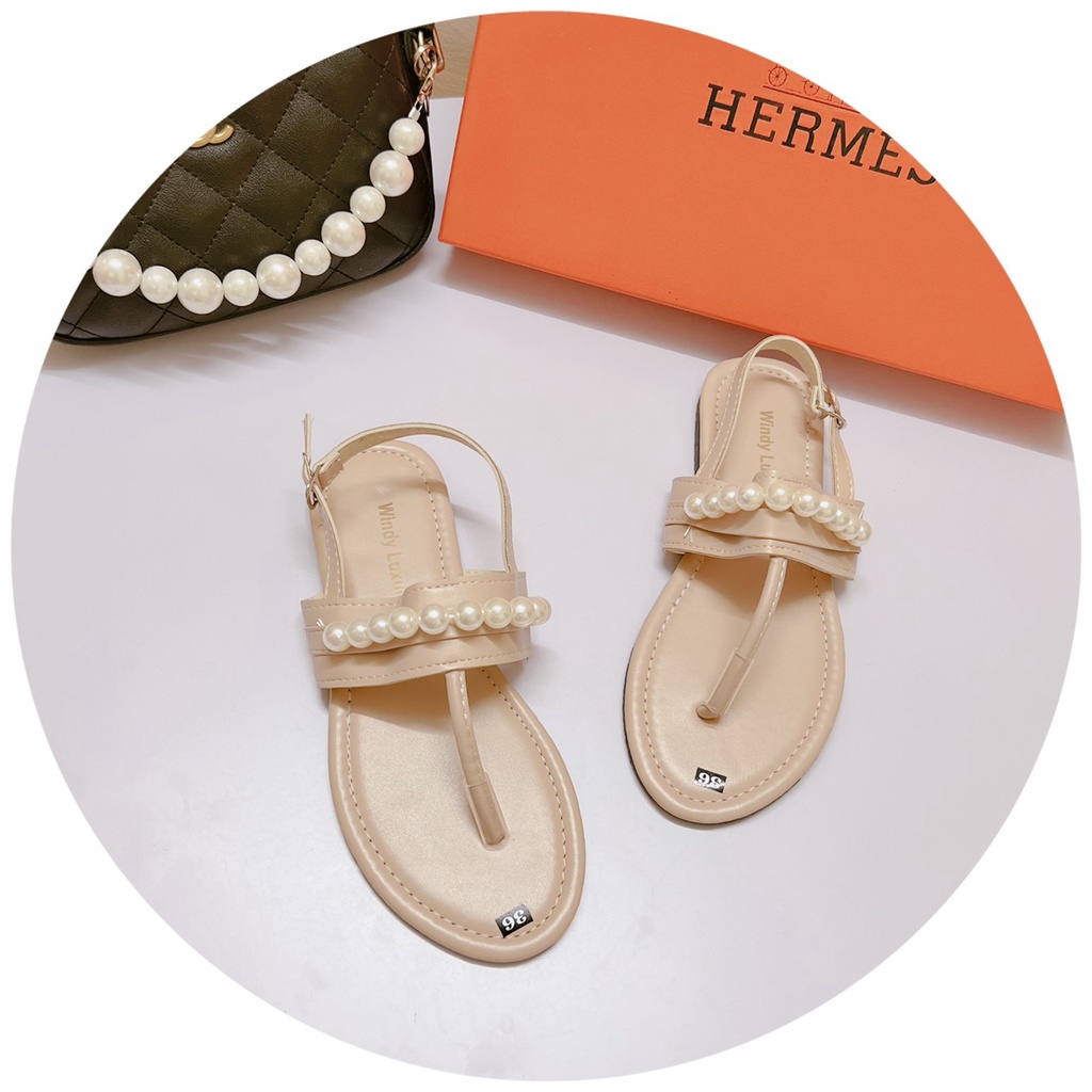 DÉP SANDAL ĐỄ BẰNG DA LÌ XỎ NGÓN PHỐI QUAI NGANG NGỌC ĐI BIỂN SIÊU ĐẸP
