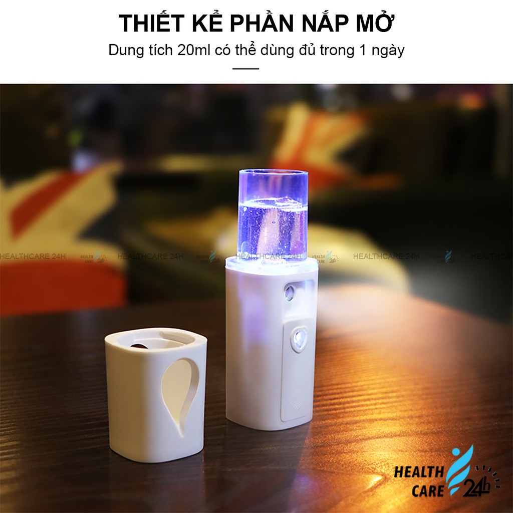 Máy phun sương cầm tay mini xịt khoáng Nano L2 cấp ẩm da mặt - Thiết kế mới có gương soi - Tặng kèm cáp sạc