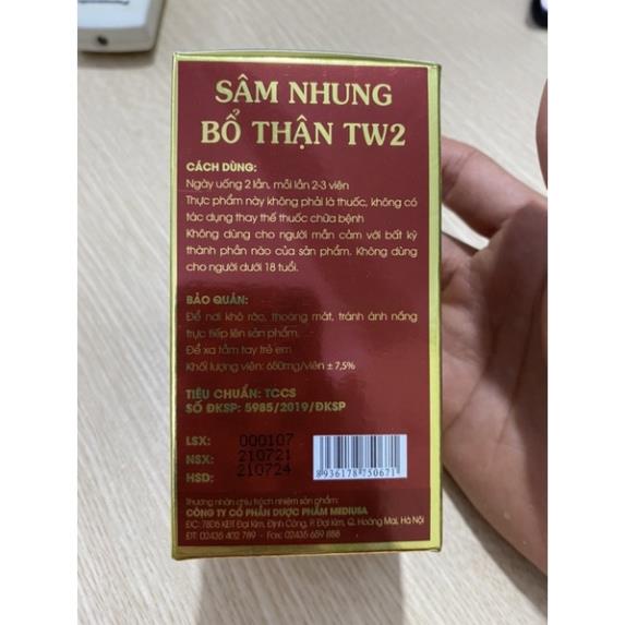 Sâm Nhung bổ thận TW2 giúp bổ thận tráng dương tăng cường chức năng sinh lý nam
