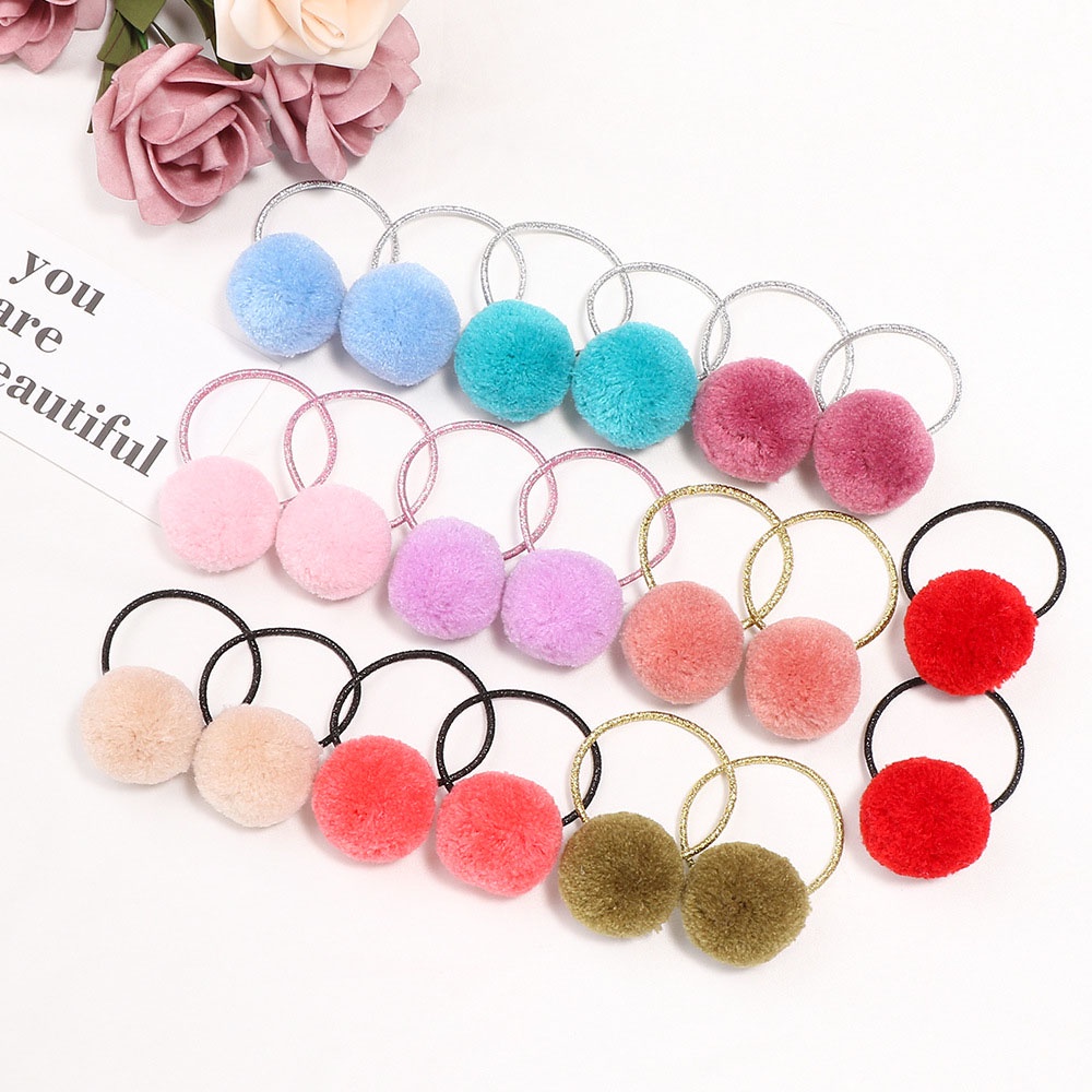 Dây Cột Tóc Co Giãn Phối Cục Bông Lông Nhiều Màu Dễ Thương Cho Bé Gái