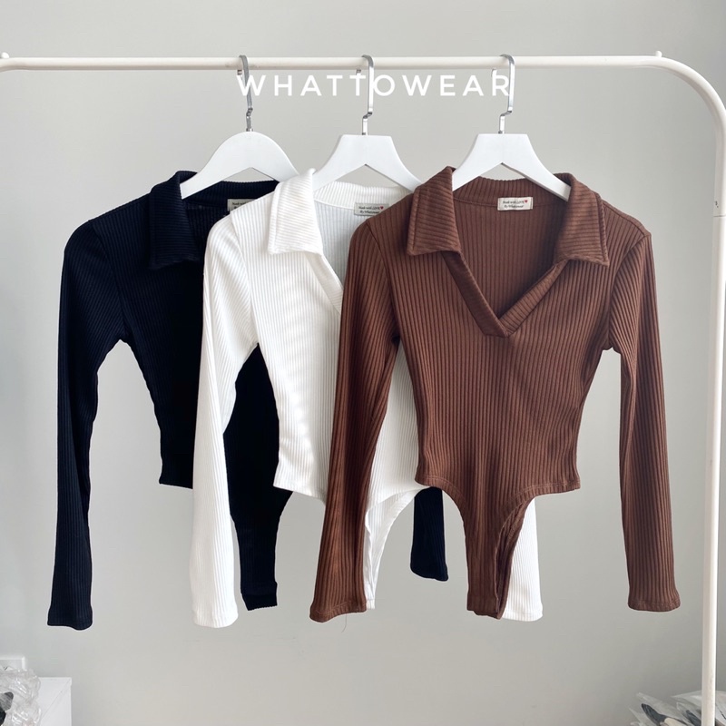 ✽℗Bodysuit cổ polo tay dài thun gân len | BigBuy360 - bigbuy360.vn