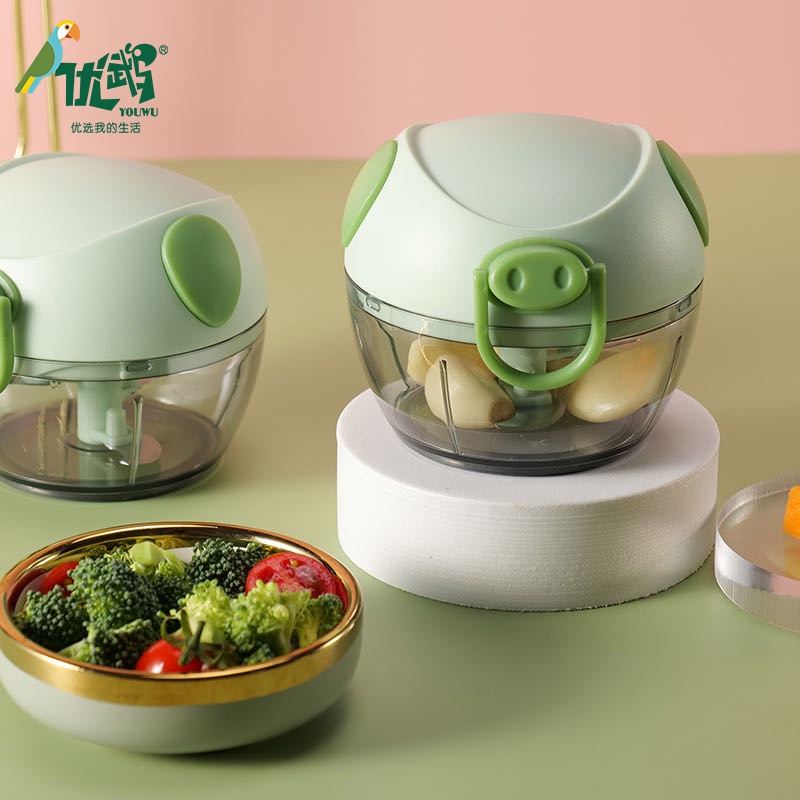 Máy xay tỏi kéo tay mini mẫu mới hình chú lợn xinh xắn, xay tỏi đa năng cho nhà bếp
