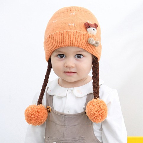 Mũ len 2 bím tóc cho bé 3 tháng đến 15 tháng-M62