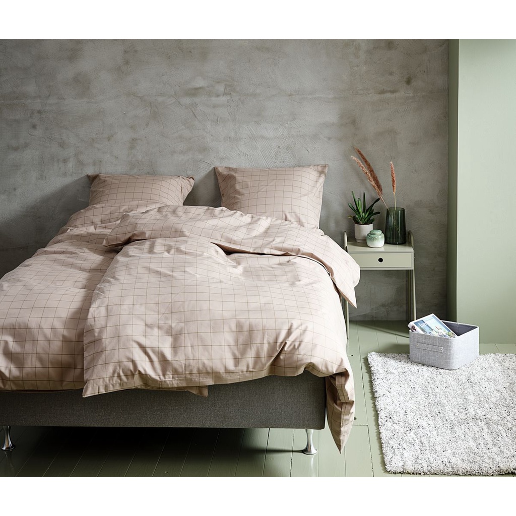 Bộ vỏ chăn gối đôi | JYSK Tanja | cotton | nâu kaki | R200xD220cm/R50xD70cm