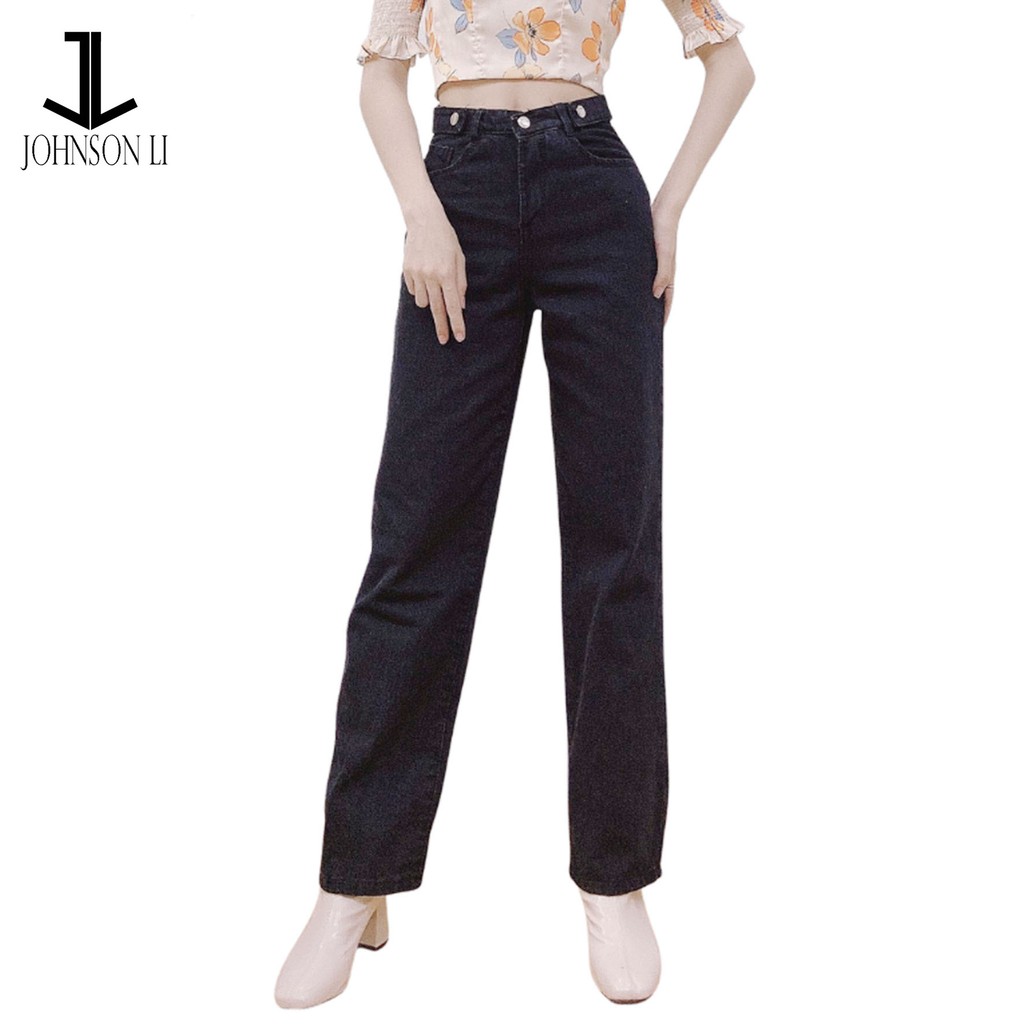 Quần baggy jean nữ lưng cao, cắt rách màu đen jean LB146 JL JohnsonLi