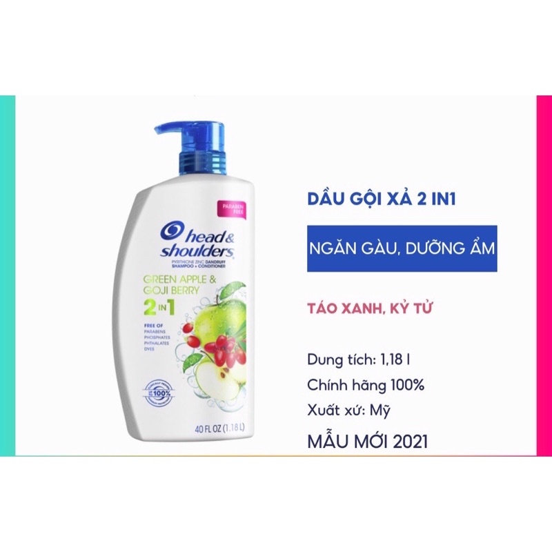|𝐇𝐀̀𝐍𝐆 USA| Dầu gội sạch gàu Head & Shoulder 2 in 1 làm mềm mượt tóc 1,18L hàng Mỹ