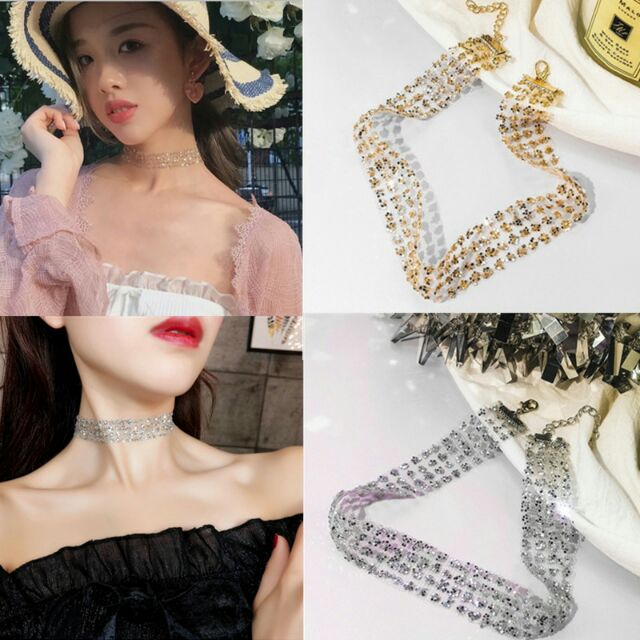 Vòng cổ choker kim tuyến phong cách hàn quốc