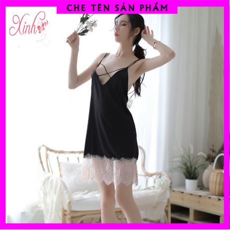 Váy ngủ sexy Ms5143 lưng và chân váy phối ren sang trọng, quyến rũ [ TẶNG QUẦN LÓT LỌT KHE ] | BigBuy360 - bigbuy360.vn