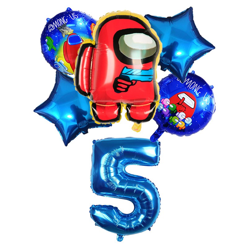 Set 6 Bong Bóng Lá Nhôm 32 Inch Chủ Đề Chữ Số Among-us Dùng Trang Trí Tiệc Sinh Nhật