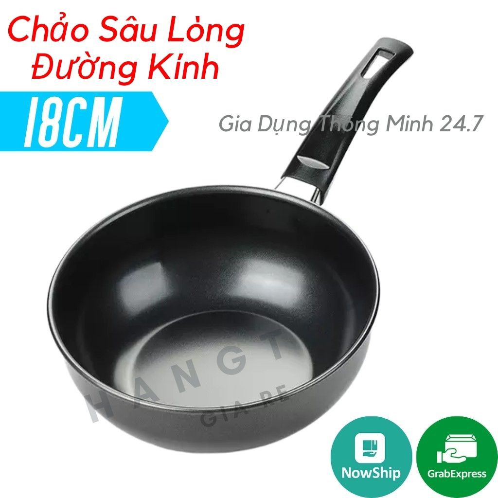 Chảo Chống Dính Sâu Lòng Size 18cm Dùng Được Cho Các Loại Bếp Như Bếp Từ, Bếp Gas, Bếp Than, Bế Củi