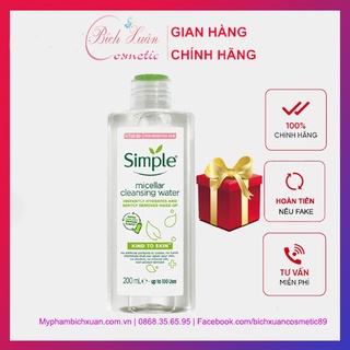 Nước tẩy trang Simple Micellar Cleansing Water làm sạch sâu dịu nhẹ cho da nhạy cảm 200ml chính hãng