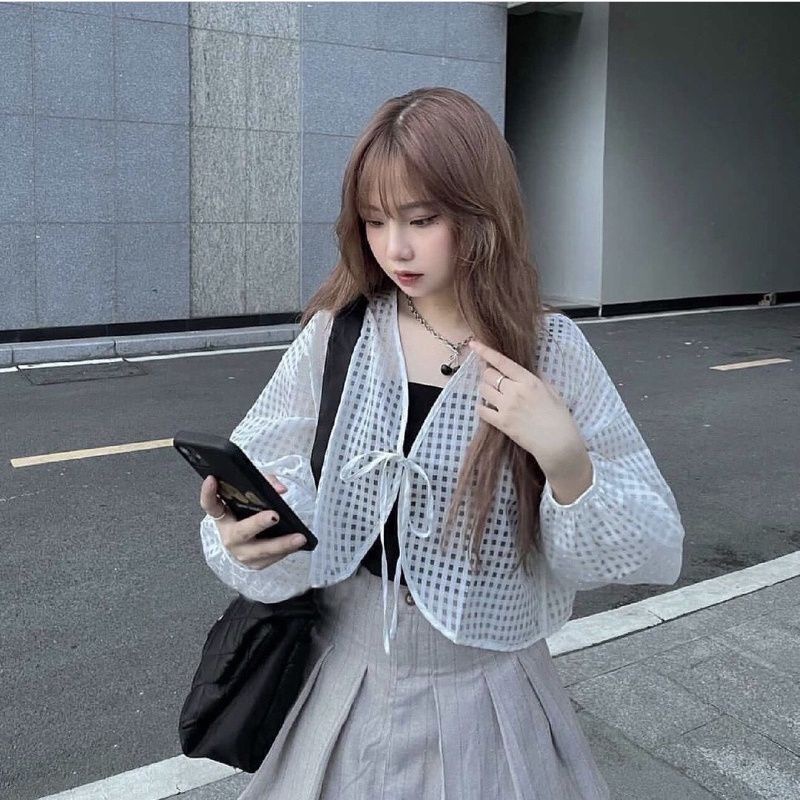 Áo Croptop lưới kèm áo bra 2 dây dày dặn