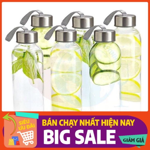 [LOẠI 1 - GIÁ HỦY DIỆT] Bình Nước Thủy Tinh, Chai Detox Có Dây Xách 500ml