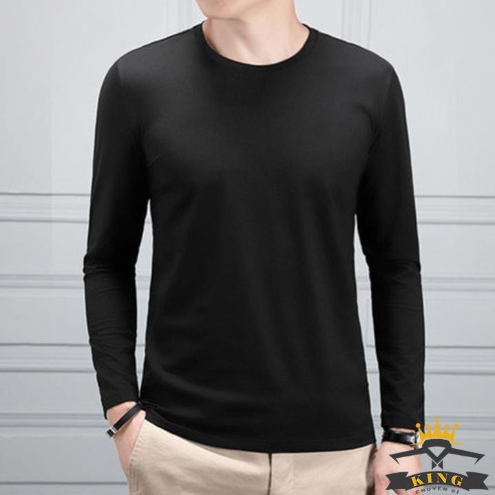 Áo thun tay dài nam cổ tròn trơn đen trắng KING Áo phông dài tay nam chất cotton lạnh mặc hè siêu mát W01 😍