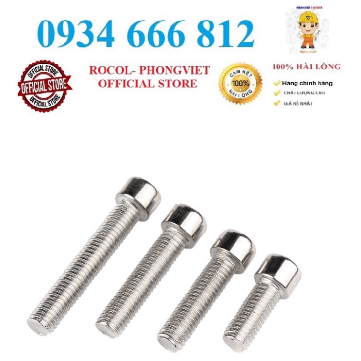 Bulong lục giác chìm đầu trụ M6 inox 201,M6X10, M6X12, M6X16, M6X20,M6X30,M6X40,M6X50