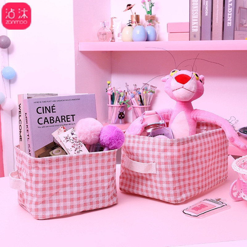 Giỏ màu hồng dễ thương để đựng đồ để bàn tiện lợi
